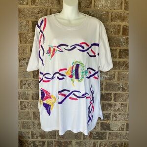 Vintage Victoria Woman Hand-Embroidered beaded Sea fish Size 3X